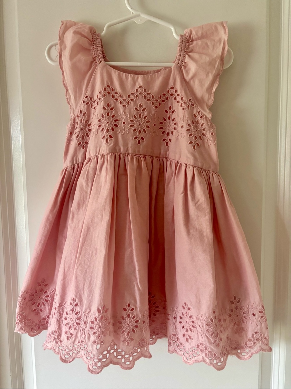 BABY GAP Rose Pink Eyelet Cotton Sundress Flutter sleeves 3T